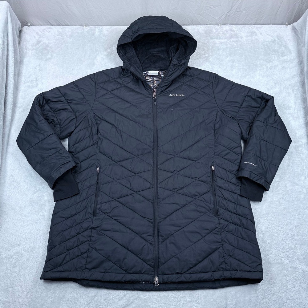Columbia Heavenly Long Hooded Jacket Womens 3X Omni-Heat Black Quilted Parka